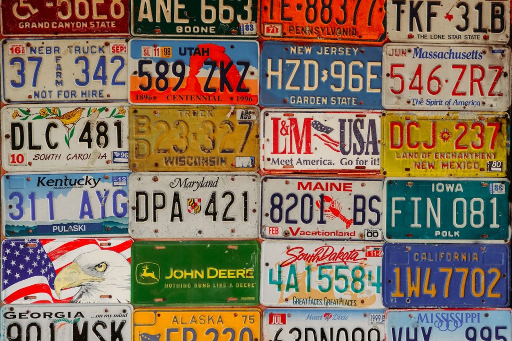 assorted-color license plate lot